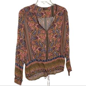 crosby. Paisley print blouse v neck with drawstring waist size small 100% rayon